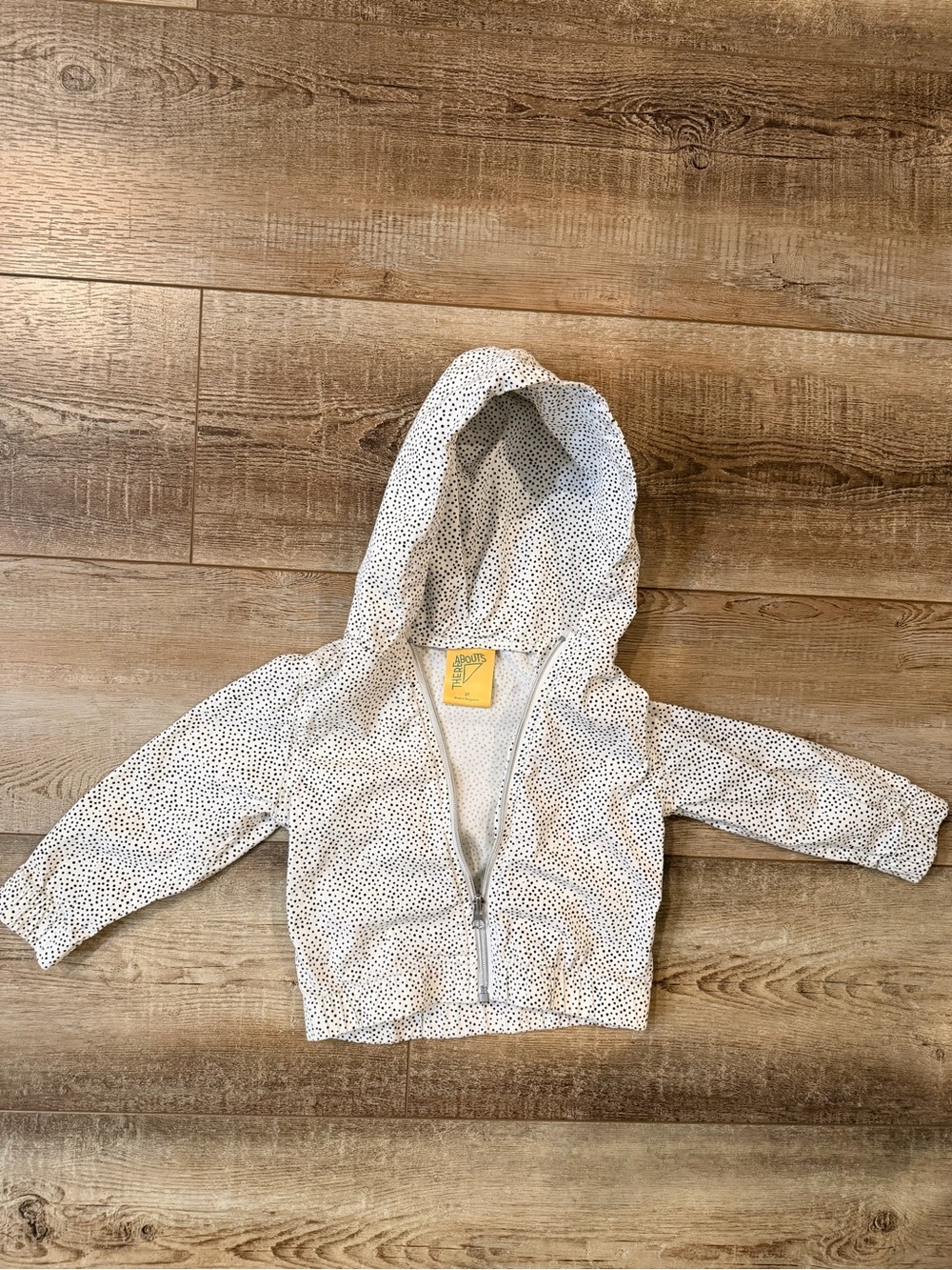 Toddler White Hooded Zip Jacket with Black Dot Print